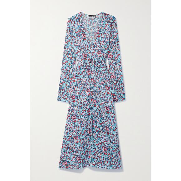 NEW ROTATE Birger Christensen Sierra Ruched Floral Satin Midi Dress Size 10 - Picture 3 of 10